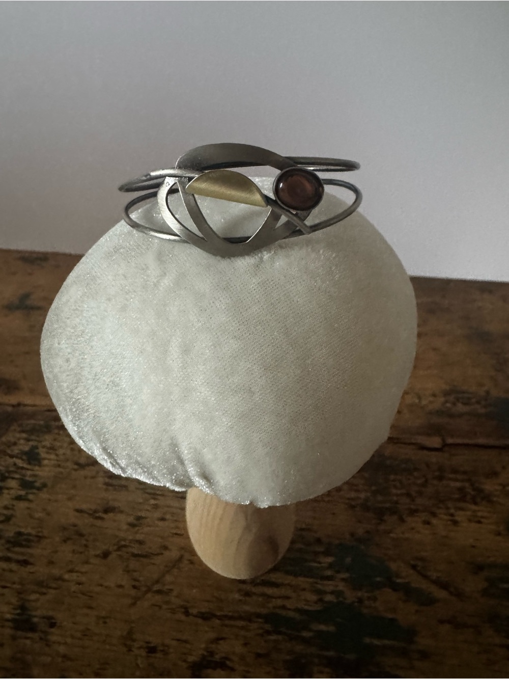 Silver-Tone Women's Cuff Bracelet with Brown Accent Stone